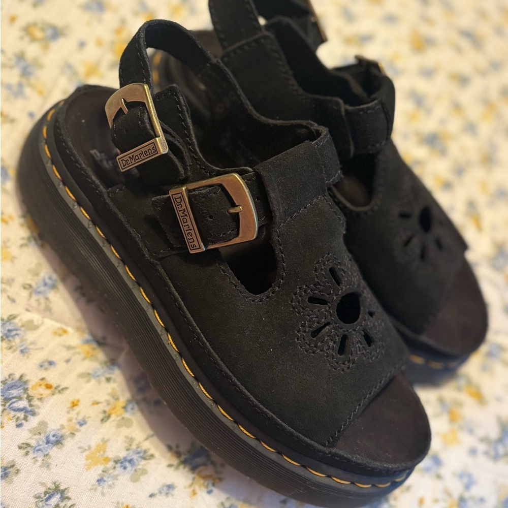 Dr. Martens Dunnet Black Sandals with Floral Cutout